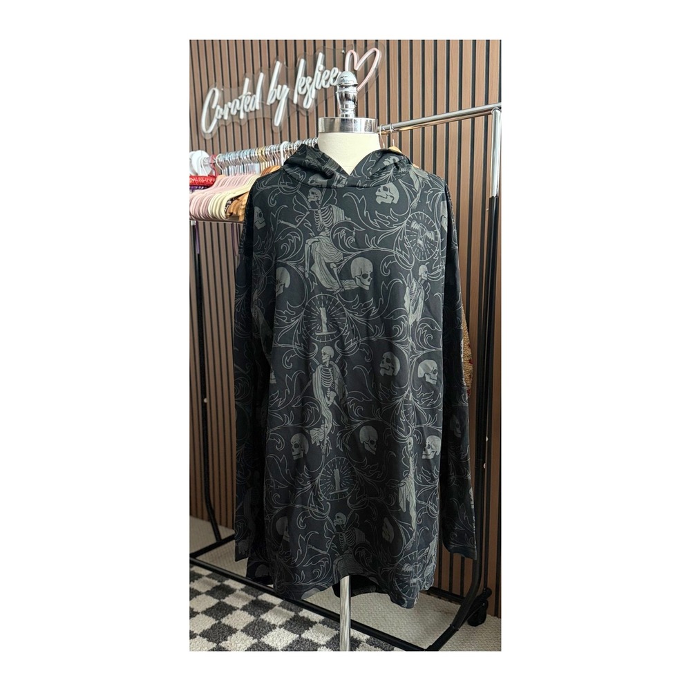Killstar Danse Hoodie Dress Women M Black Skeleton Filigree High-Low Goth Hoodie